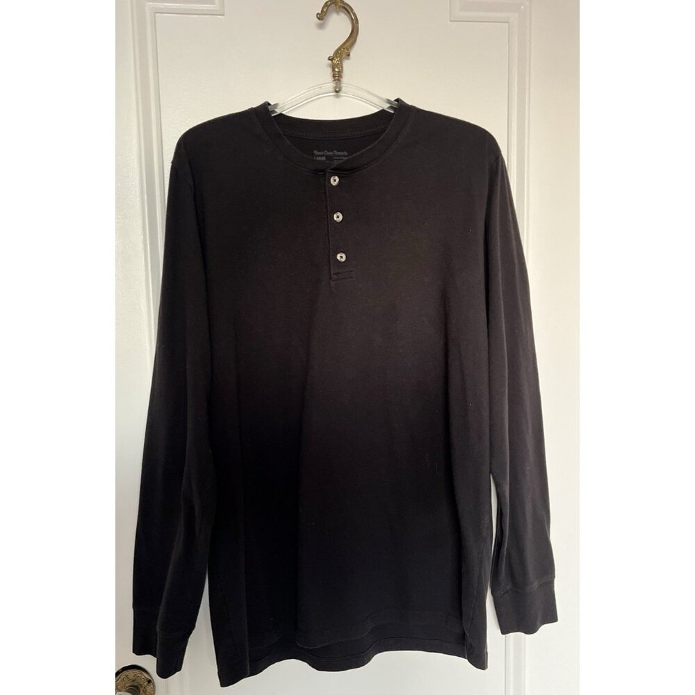 FRESH CLEAN THREADS Henley Shirt Men's Large Black 3 Button Long Sleeve Casual
